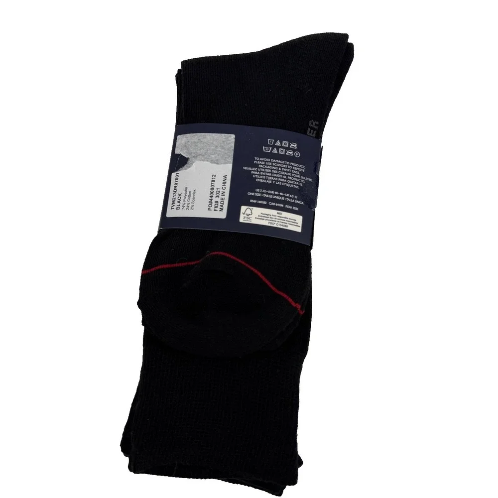 TOMMY HILFIGER Black Dress Crew Socks - 4 Pack - Flag Logo Stretch Ribbed